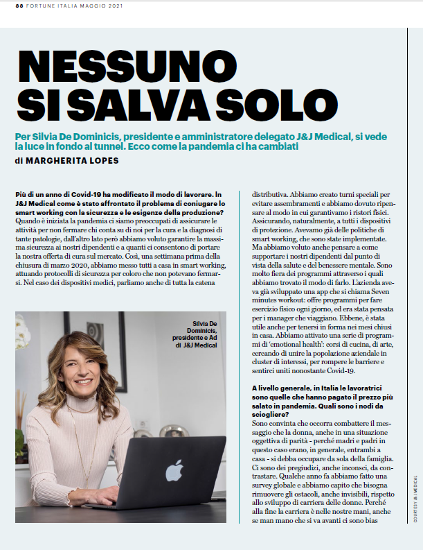 Silvia De Dominicis Amministratrice Delegata Presidente Johnson & Johnson Medical Italy intervista Fortune Italia