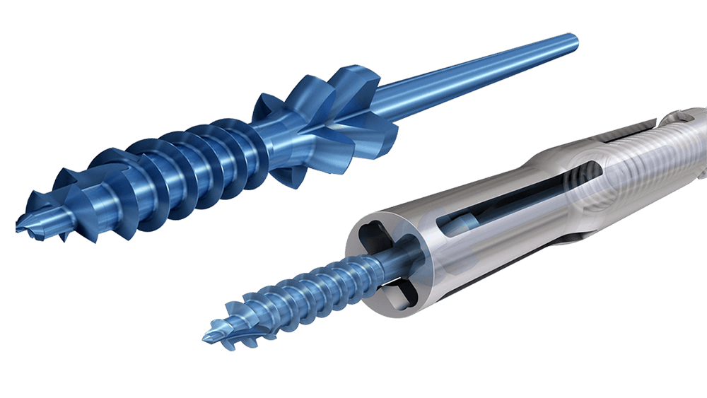 Quick Insertion Screws shown in insertion instrument and out of it