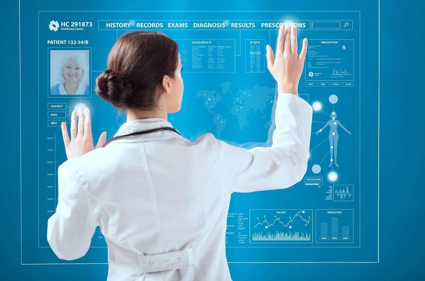 Woman in front of digital health screen