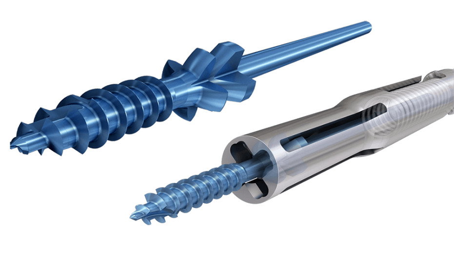 Quick Insertion Screws shown in insertion instrument and out of it