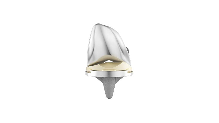 Front view of the ATTUNE™ Medial Stabilized Knee System with tibial base